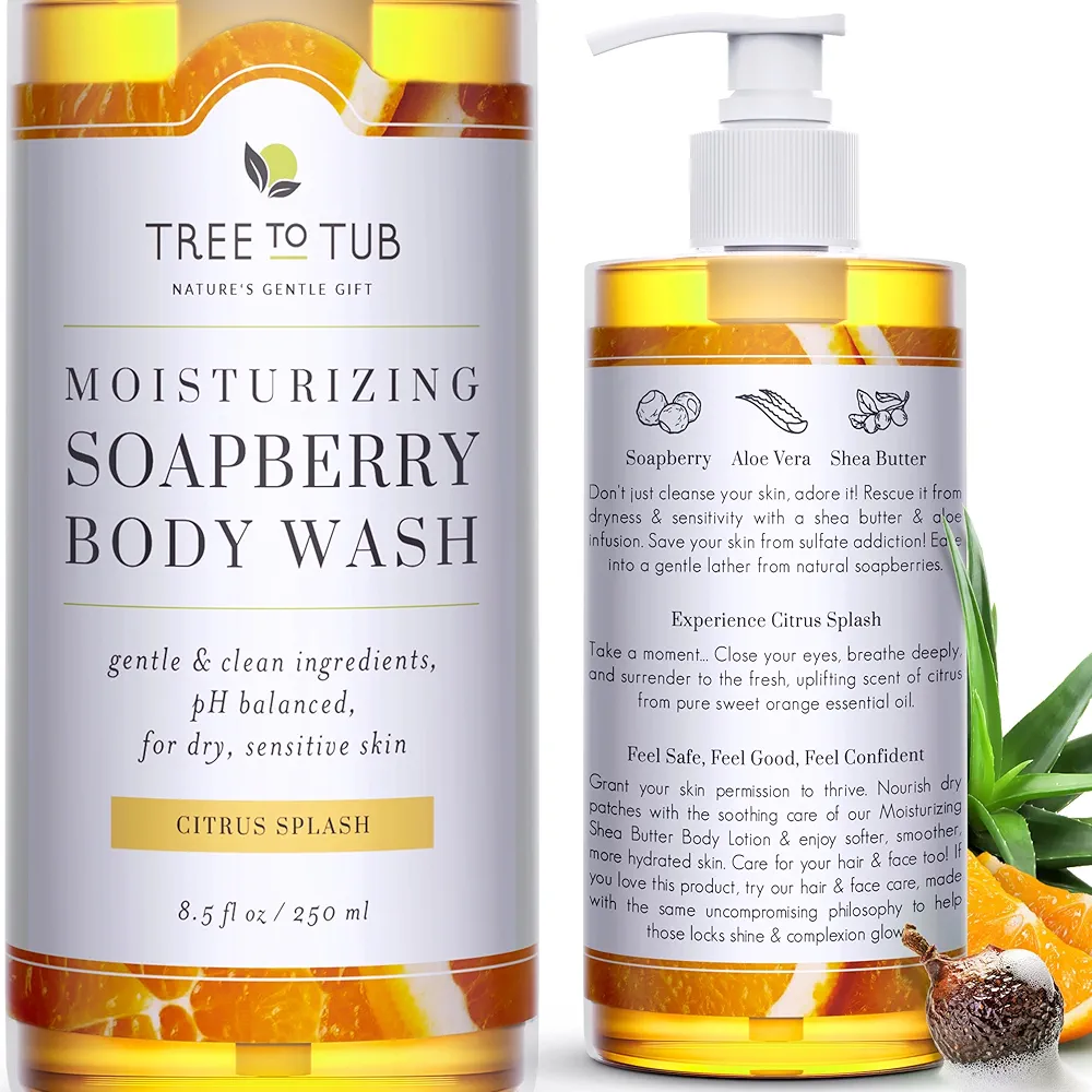 Tree to Tub Citrus Body Wash for Dry Skin & Sensitive Skin - pH Balanced Moisturizing Body Wash, Hydrating Sulfate Free Body Soap for Women & Men