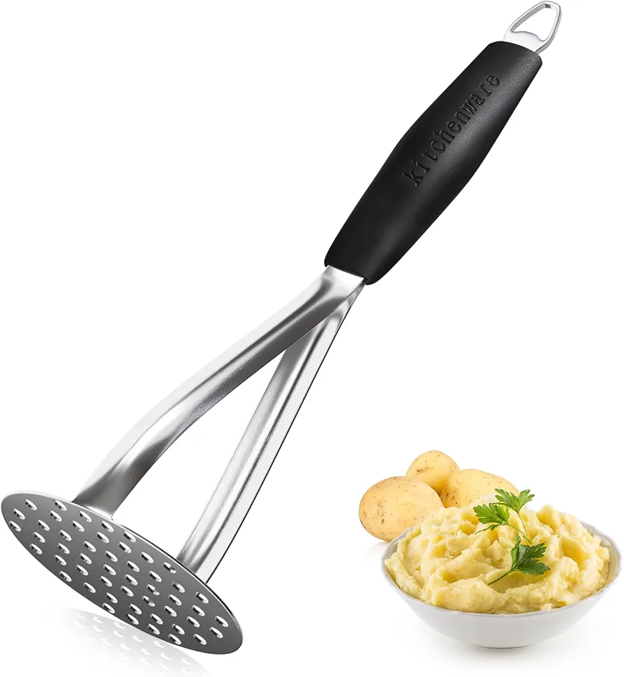 Joyoldelf Heavy Duty Stainless Steel Potato Masher, Professional Integrated Masher Kitchen Tool & Food Masher/Potato Smasher with Silicone Handle, Perfect for Bean, Vegetable, Fruits, Avocado, Meat