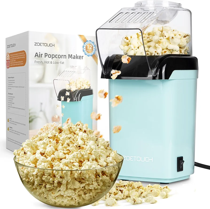 Hot Air Popper Popcorn Maker, Mini Pop Corn Machine with Measuring Cup for Popping Corn Kernels, Small Electric Airpopper 1200W, 3 Min Fast Popping for Home Party Kids Adults Movie Night