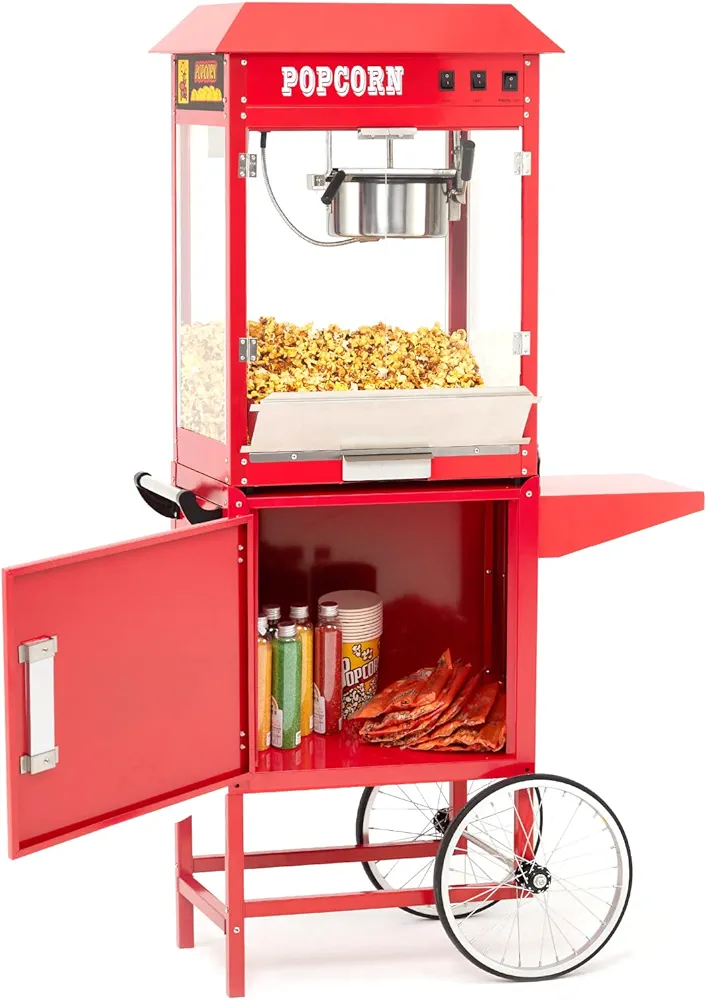 Commercial Popcorn Machine, Popcorn Maker with Cart and 10 Oz Kettle Makes Up to 64 Cups, 3-Switch Control, Theater Style Popcorn Poppers