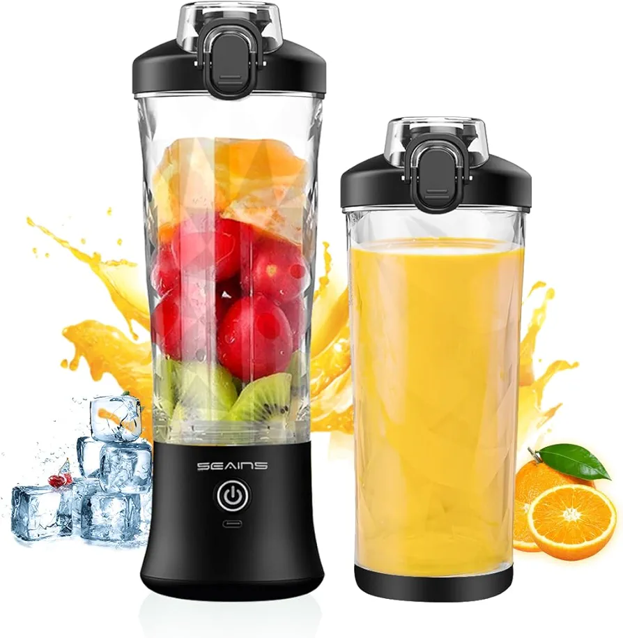 Portable Blender, Personal Blender for Shakes and Smoothies with 20 Oz Travel Cup and Lid, Mini Personal Size Blender with 6 Blades and USB Rechargeable for Gym, Kitchen and Outdoors (Black)