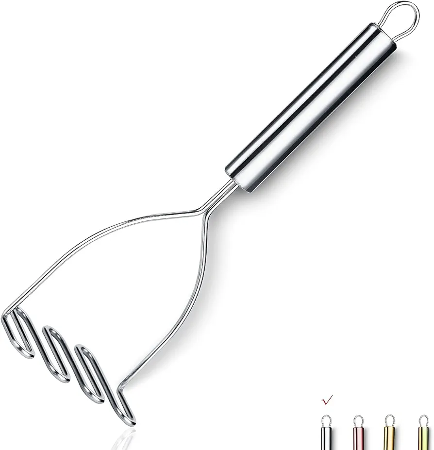 Potato Masher, Stainless Steel Heavy Duty Metal Potato Ricer With Mirror Polish, Food Masher Utensil, Hand Masher, Vegetables Fruits Mashe, Dishwasher Safe (9.6 Inch)