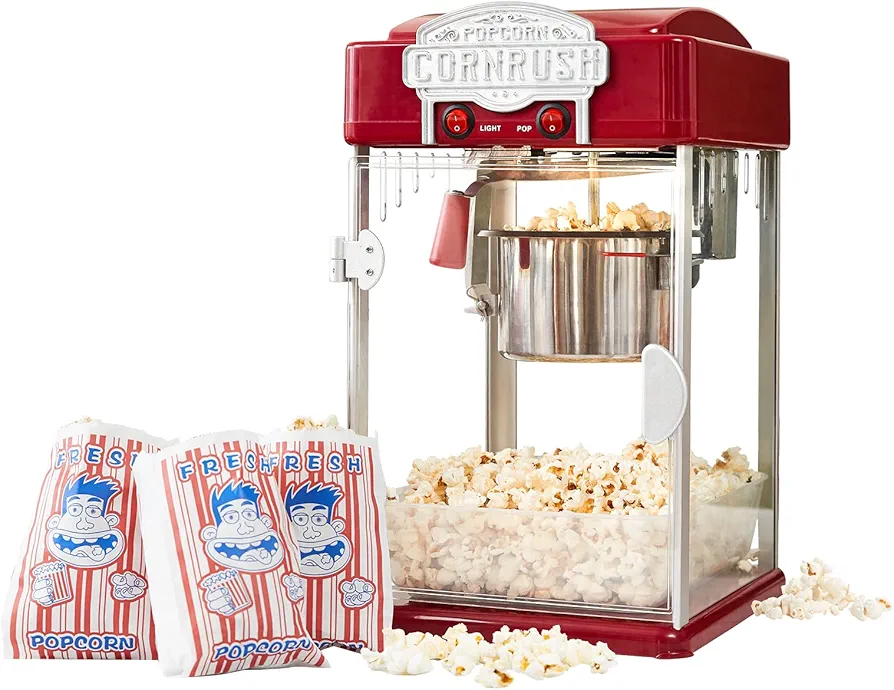 Popcorn Popper Machine-4 OZ Vintage Professional Popcorn Maker Theater Style with Nonstick Kettle Warming Light and Serving Scoop. (Red)