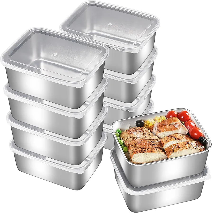 10PC-LStainless Steel fresh- keeping container with cover refrigerator refrigerating container packing box garnish box outdoor picnic boxFood Storage