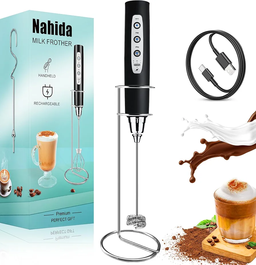 Nahida Rechargeable Milk Frother Wand for Coffee Include Stand