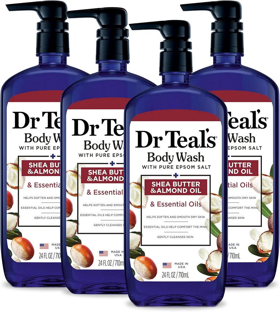 Dr Teal's Body Wash with Pure Epsom Salt, with Shea Butter & Almond Oil, 24 fl oz (Pack of 4)