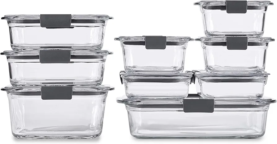 Rubbermaid Brilliance Glass Storage Set of 9 Food Containers with Lids (18 Pieces Total)