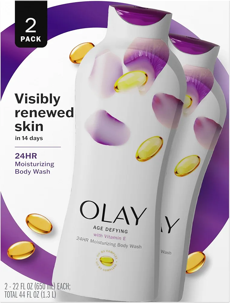 Olay Body Wash Age Defying with Vitamin E & B3 Complex, Moisturizing Visibly Smooth Skin, 22 fl oz, (Pack of 2)