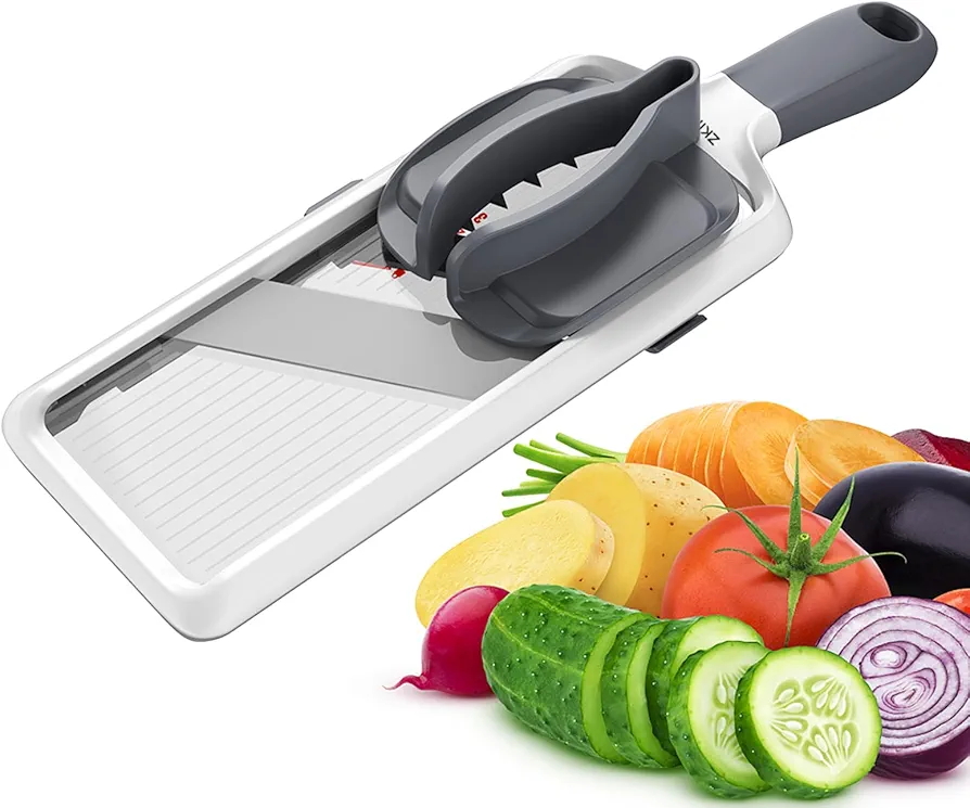 Multi Handheld Mandoline Slicer - Adjustable Stainless Steel Blade, Comfort Grip, Safety Features, Easy to Clean, Ideal for Speedy Slicing of Fruits and Vegetables (Gray)