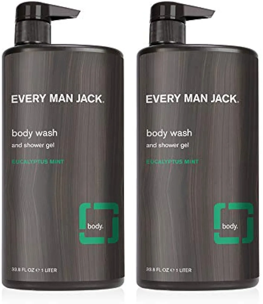 Every Man Jack Eucalyptus Mint Mens Body Wash for All Skin Types - Cleanse, Nourish, and Hydrate Skin with Naturally Derived Ingredients - Paraben Free, Phthalate Free, Dye Free - 33.8oz - 2pack