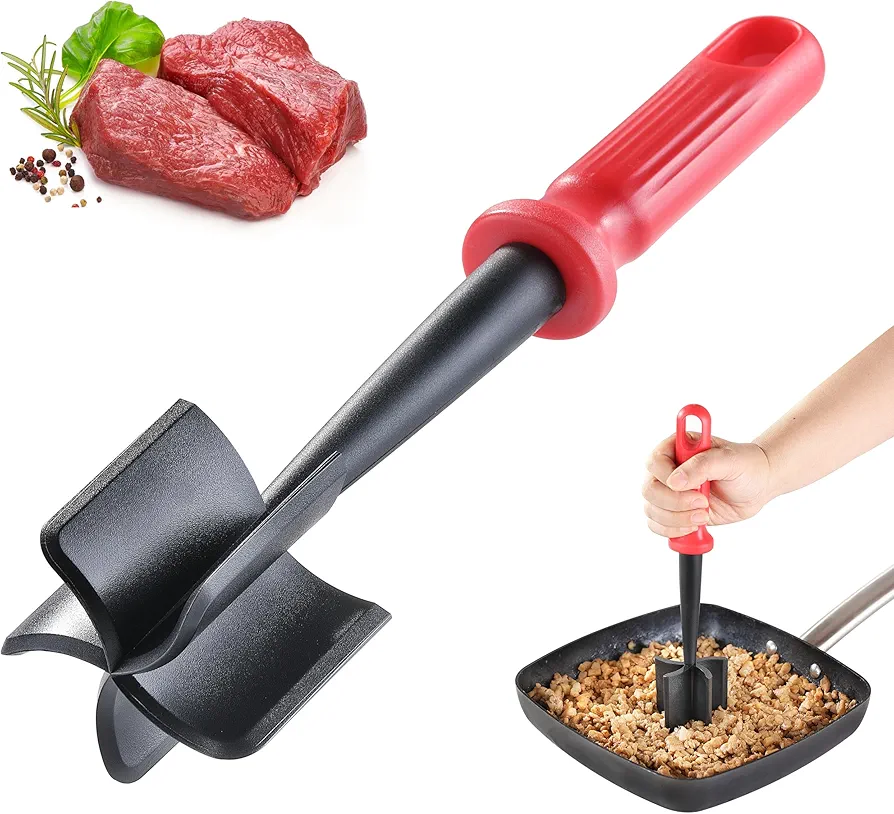 Meat Chopper, MONGSEW Heat Resistant Masher and Smasher for Meat and Hamburger, Ground Beef Smasher, Nylon Meat Spatula Chopper, Mix and Chop Kitchen Tool (Unique Double Colors)