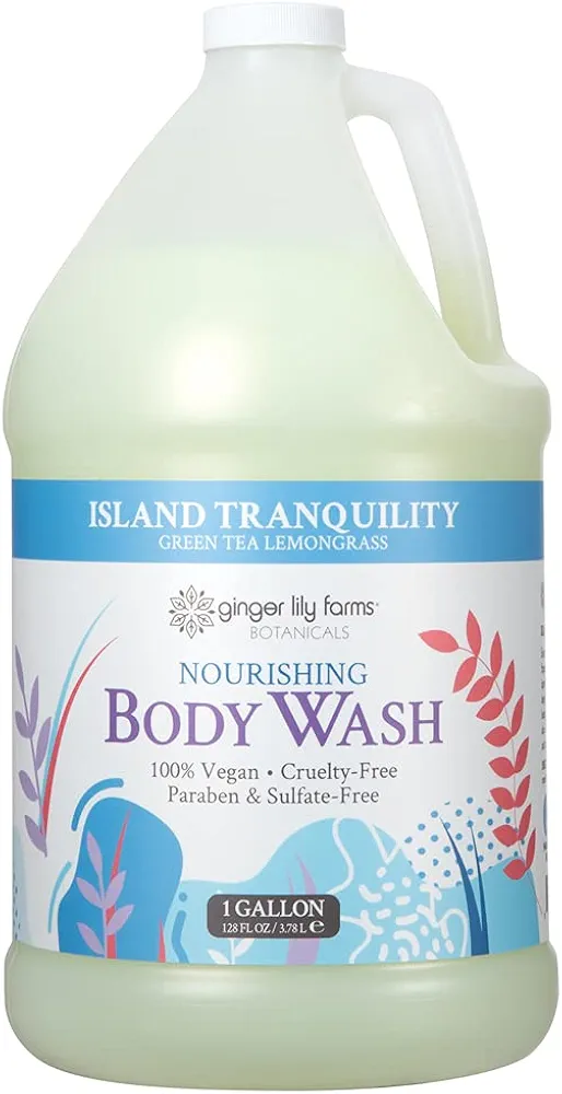 Ginger Lily Farms Botanicals Nourishing Body Wash, Island Tranquility, 100% Vegan & Cruelty-Free, Green Tea & Lemongrass Scent, 1 Gallon Refill (128 fl. oz.)