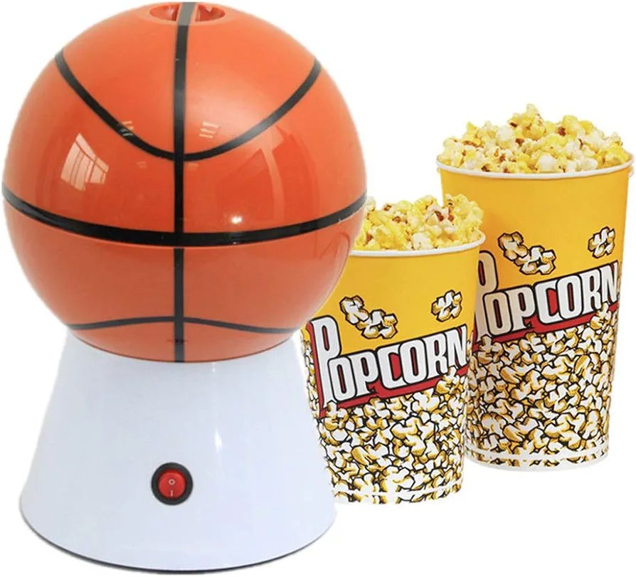 Basketball Hot Air Popcorn Machine, 1200W Electric Popcorn Poppers Household Popcorn Maker Healthy Snacks No Oil Fat-Free Popcorn Suitable for Children's Snacks, Parties, Watching Movies