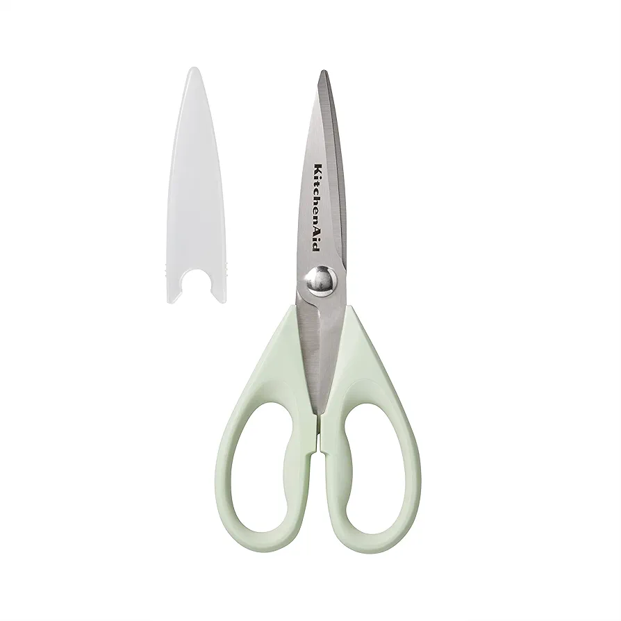 KitchenAid All Purpose Kitchen Shears with Protective Sheath Durable Stainless Steel Scissors, Dishwasher Safe, Soft Grip Comfort Handle, 8.72 Inch, Pistachio