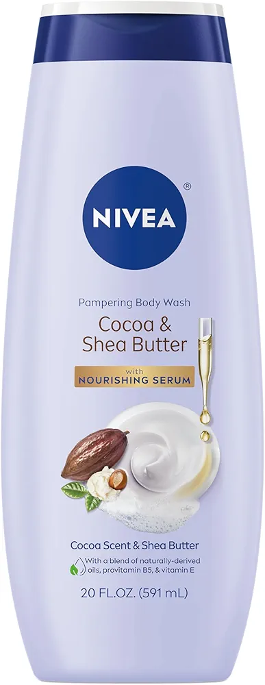 NIVEA Cocoa and Shea Butter Pampering Body Wash with Nourishing Serum, 20 Fl Oz Bottle