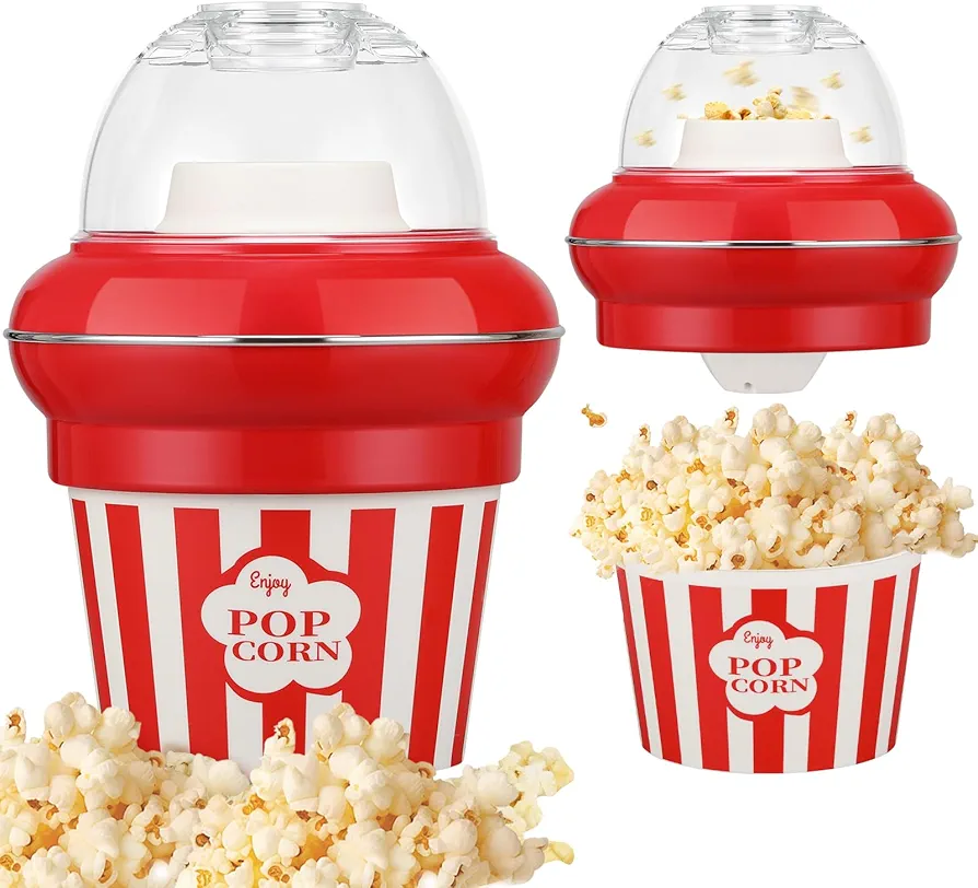 Hot Air Popcorn Popper Maker with Double Bucket Popcorn Machine 2 Min Fast No Oil 5.3 Quarts 1100w High Popping Rate for Home