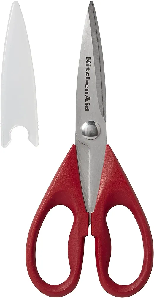 KitchenAid All Purpose Kitchen Shears with Protective Sheath Durable Stainless Steel Scissors, Dishwasher Safe, Soft Grip Comfort Handle, 8.72 Inch, Red