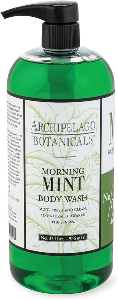 Archipelago Botanicals Morning Mint Body Wash, Stimulating and Cleansing Daily Wash, Fresh and Healthy-Looking Skin, Free from Parabens, Phthalates and GMOs (33 oz)