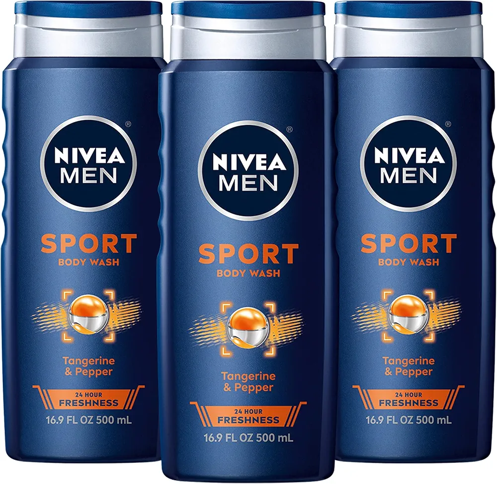 Nivea Men Sport Body Wash with Revitalizing Minerals, 16.9 Fl Oz Bottles (Pack of 3)