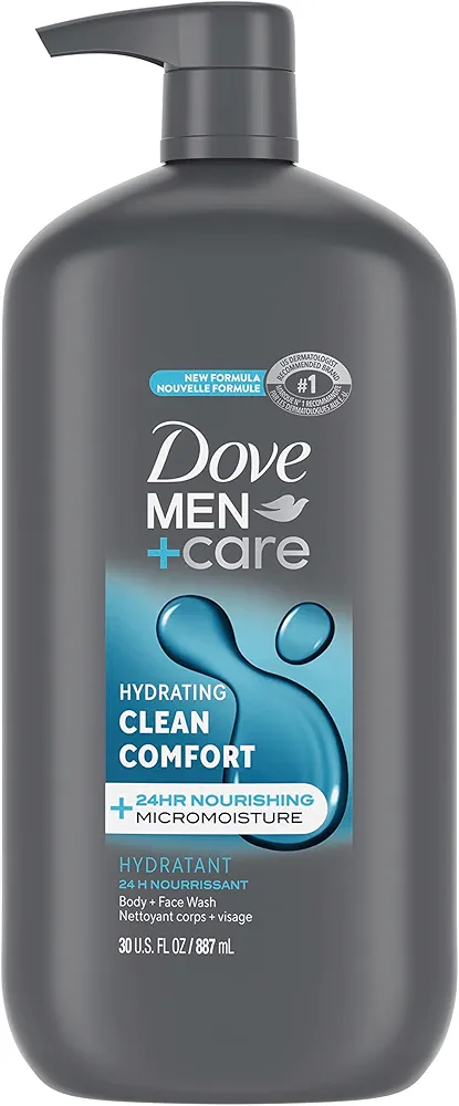 Dove Men+Care Body and Face Wash Hydrating Clean Comfort Body Wash for Men with 24-Hour Nourishing Micromoisture Technology, 30 oz