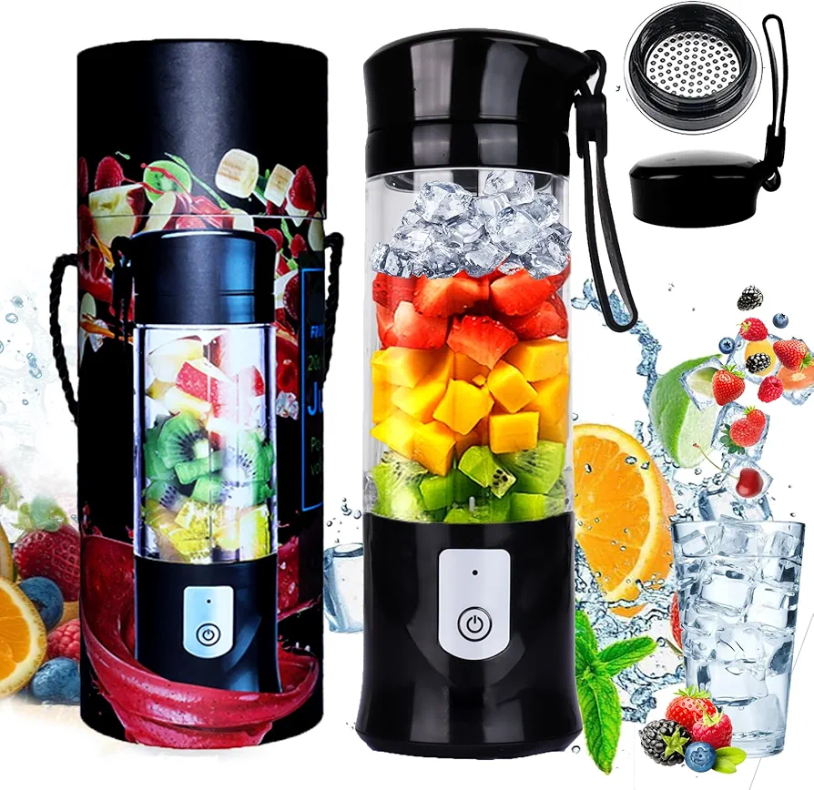 Portable Blender,Toycol Mini Personal Size Blenders for Smoothies and Shakes,USB Travel Juicer Cup Fruit Juice Mixer with 6 Updated Blades,usb Blender 13.5Oz Bottle (Black)