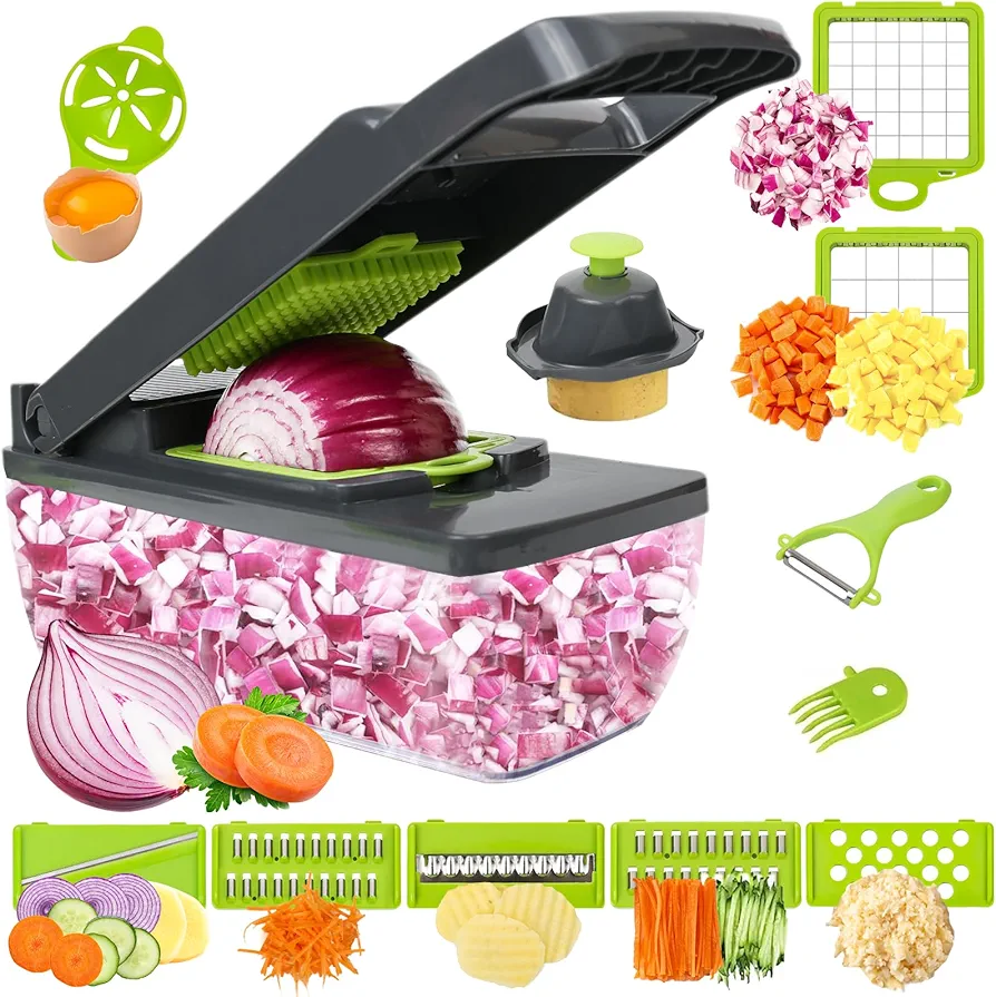 16 in 1 Vegetable chopper, with container, Grater, boxed mandolin slicer, Food chopper, Vegetable, onion salad, fruit and potato Mandolin slicer