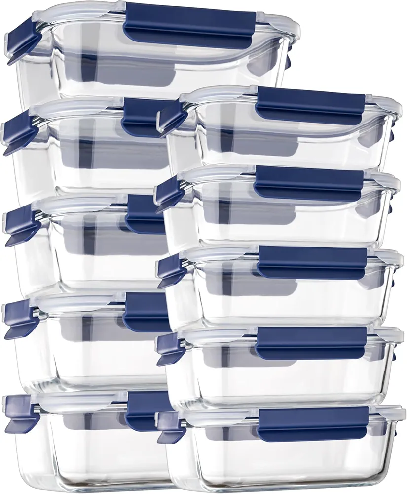 Glass Food Storage Containers with Lids Airtight, [10 Pack] Glass Meal Prep Containers, Glass Storage Container Set with Bpa-free Lid for Food, Glass Lunch Bento Box