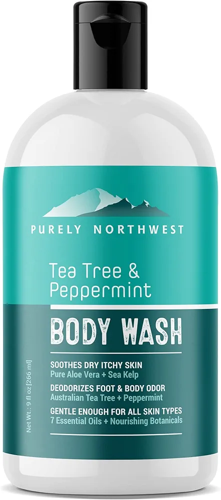 Purely Northwest Tea Tree Body Wash for Men and Women – Natural Tea Tree Oil Body Cleanser for Odor, Skin Irritations, Hydrating Shower Gel for Sensitive Skin, Gentle and Refreshing Body Wash