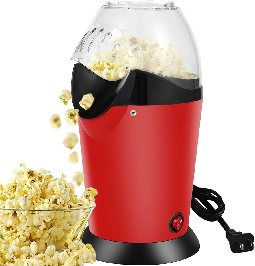 Popcorn Maker, Hot Air Popcorn Machine, Electric Hot Air Popcorn Maker with Measuring Cup, High Explosion Rate Portable Air Popper Popcorn Maker for Home Movie Party, 15x14x27.5cm