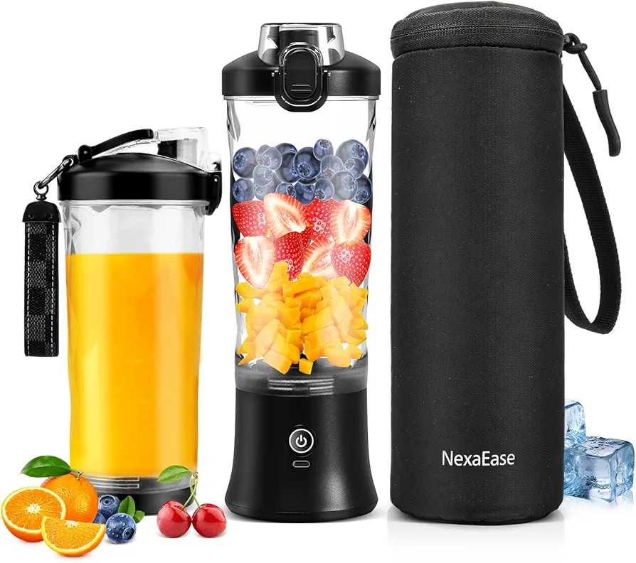 Portable Blender with Insulated Sleeve - Personal Juicer 20 Oz Blender Cup for Protein Shakes and Smoothies with 6 Blades, USB Rechargeable,Travel Lid-Mini Small Blender for Kitchen, Office,Gym,Travel