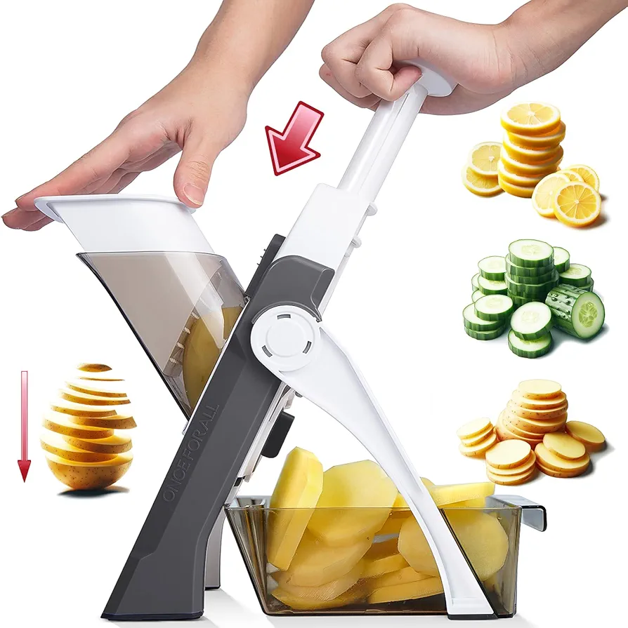 ONCE FOR ALL Safe Mandoline Slicer For Kitchen, Professional Vegetable Slicer Food Potato Slicer, Thickness Adjustable 0.1-8 mm Kitchen Artifact Fast Meal Prep