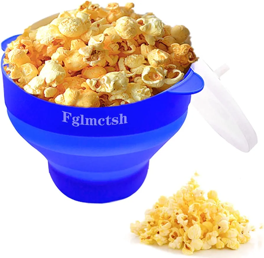 The Original Microwave Popcorn Popper, Silicone Popcorn Maker Collapsible Bowl BPA -Free, Hot Air Popcorn Maker, No Oil Required，Red an Blue