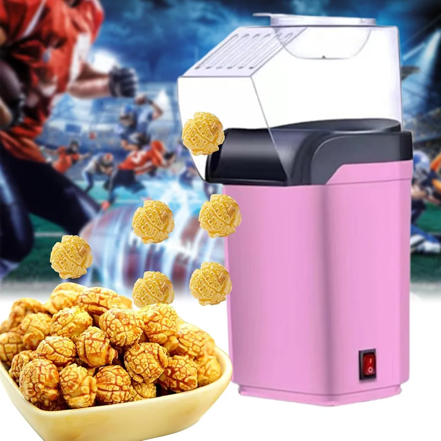 Small Popcorn Maker, Hot Air Popcorn Popper Maker, Electric Tabletop Personal Sized Popcorn Machine Airpopper, Small Compact Popcorn Maker No Oil, Mini Dash Hot Air Popcorn Machines for Home(Pink)