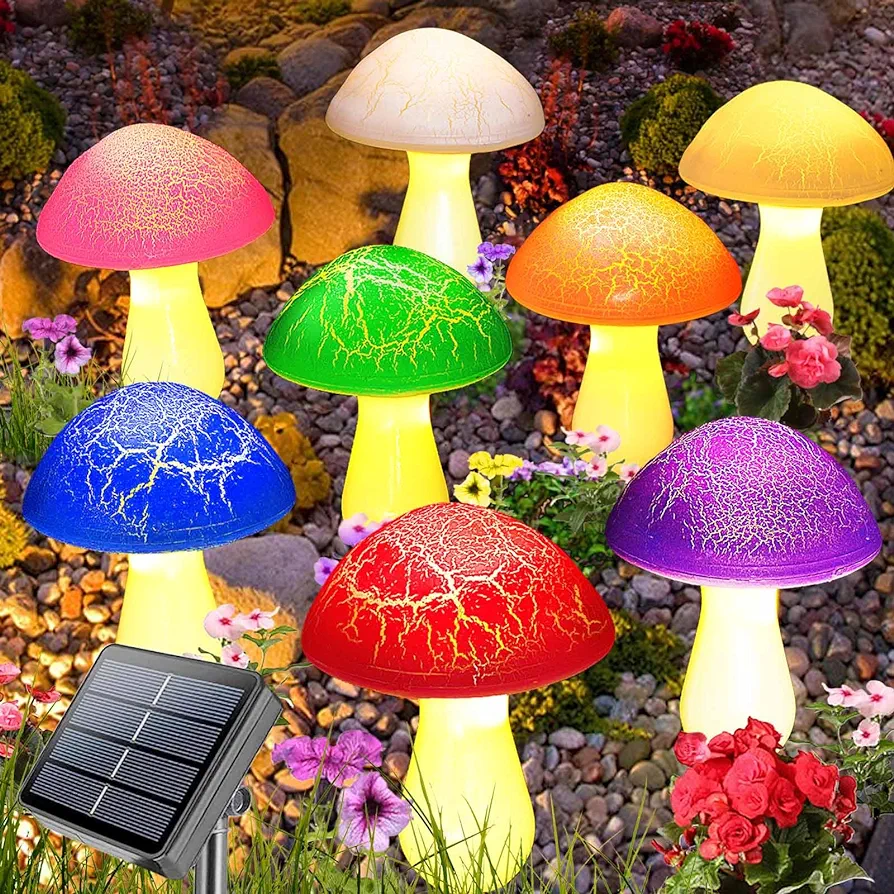 Homeleo 8-Pack Cracked Mushrooms for Garden Decor, Solar Mushroom Lights Outdoor, Super Cute Whimsical Garden Art for Yard Decor Gnome Flowerbed Housewarming Decor(Multicolored)