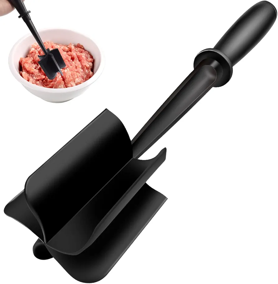 1Pcs Meat Masher Tool, Hamburger Chopper, Nylon Ground Beef Chopper Tool, Heat Resistant Meat Masher Tool for Turkey, Ground Beef and more, Meat Chopper, Black