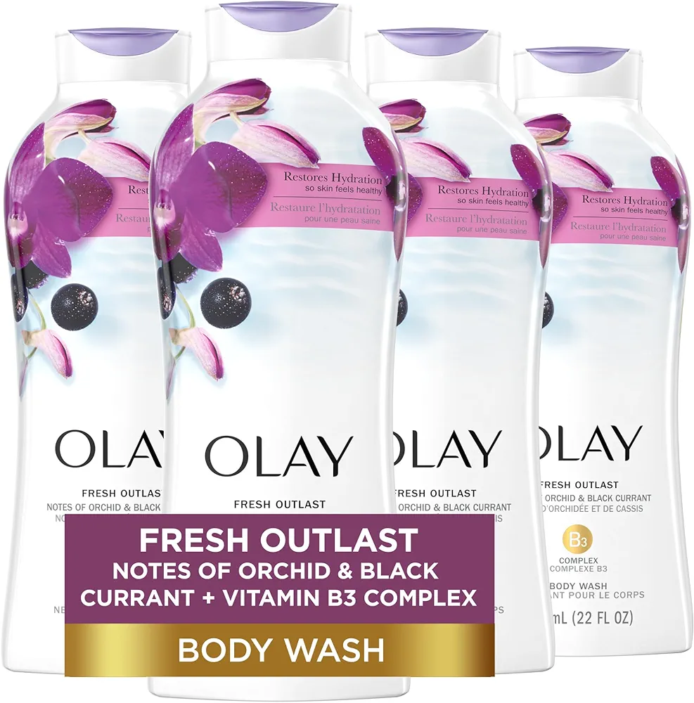 Olay Fresh Outlast Body Wash for Women, Restores Hydration for Smooth & Healthy Skin, Orchid & Black Scent, 22 oz (Pack of 4)