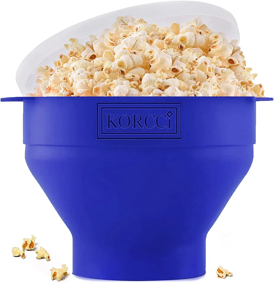 The Original Korcci Microwaveable Silicone Popcorn Popper, Microwave Popcorn Popper, Collapsible Microwave Popcorn Maker Bowl, No Oil Required, Use In Microwave, Dishwasher Safe (Blue)