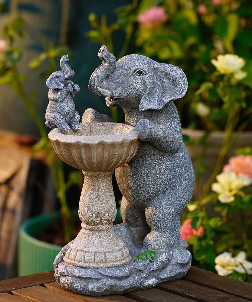 Garden Elephant Statues for Bird Bath: Elephant mother&Son Outdoor Sculptures with Bird Feeders, Loving Elephant for Garden/Lawn/Patio/Yard/Balcony/Porch -Unique Birthday Gifts for Mother/Grandma