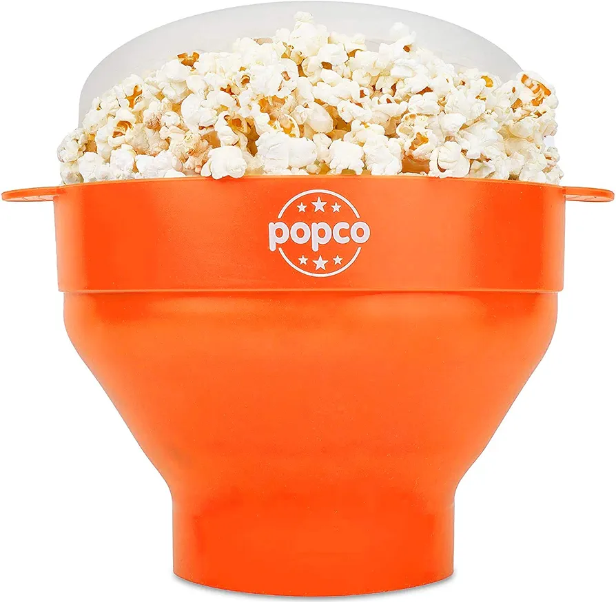 Hotpop Silicone Popcorn Popper Microwave Collapsible - Large Microwave Popcorn Maker with Handles - Dishwasher Safe Silicone Popcorn Bowl - Ideal for Quick Snacks - Orange