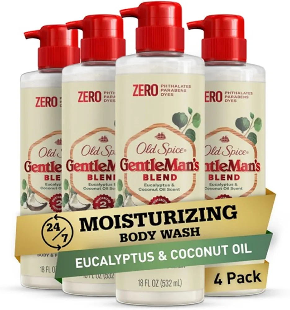 Old Spice Men's Body Wash GentleMan's Blend Eucalyptus and Coconut Oil, 18 oz (Pack of 4)