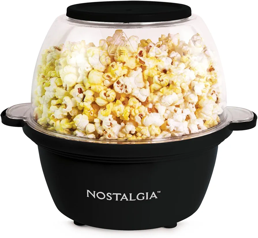 Nostalgia 2-Quart Stirring Popcorn Popper - Quick-Heat Technology - Makes 8 Cups of Popcorn - Includes Kernel Measuring Cup - Perfect for Birthday Parties, Movie Nights, and More - Black