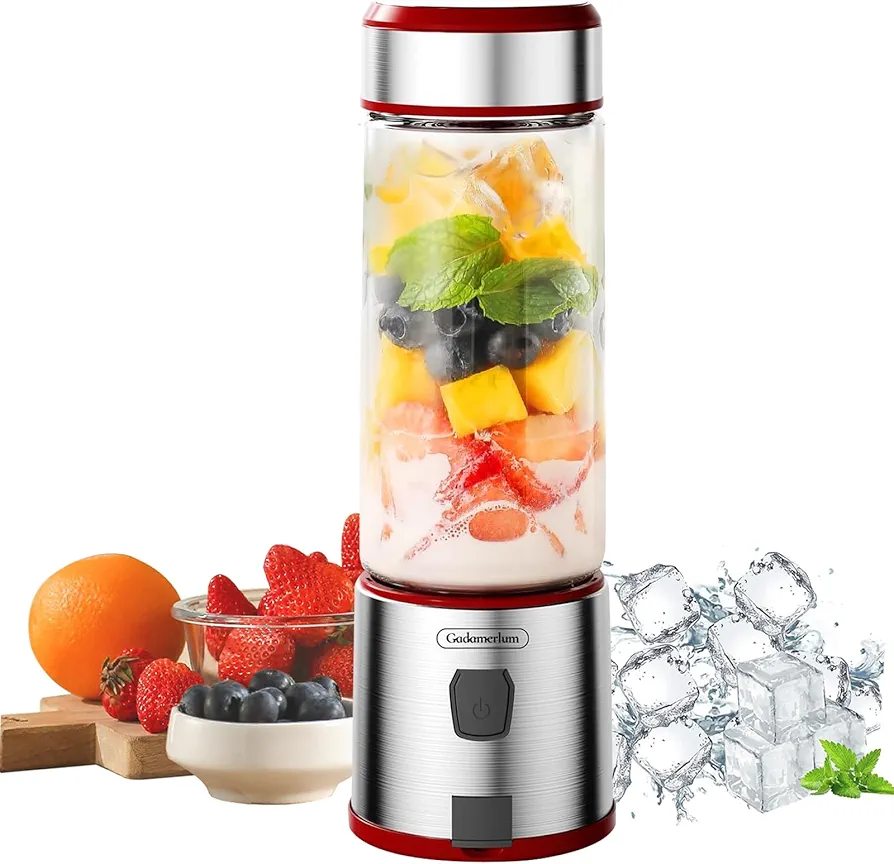 Blast Portable Blender, Cordless, 15.2oz Glass Bottle Vessel, Personal Blender-for Shakes & Smoothies, BPA Free, Leakproof-Lid & Sip Spout, USB-C Rechargeable, Dishwasher Safe Parts (1)