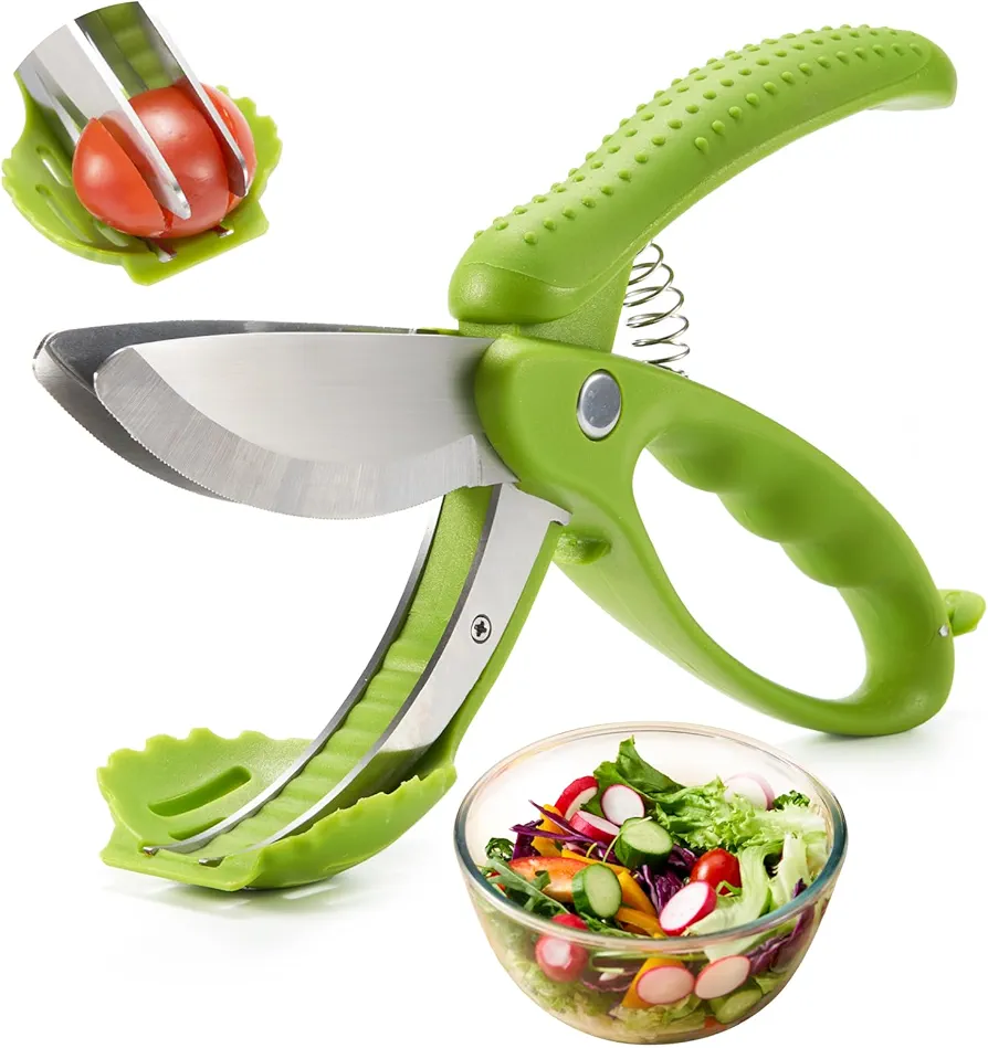 Salad Scissors, Salad Chopper with Double Blades, Lettuce Chopper, Lettuce Scissors for Chopped Salad, Chopped Salad Chopper Tool for Tossing and Chopping in Salad Bowl (Green)