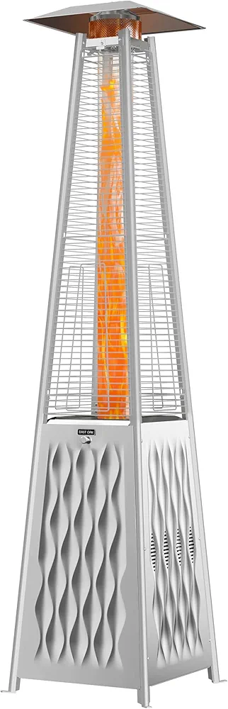 EAST OAK Pyramid Patio Heater, 48,000 BTU Outdoor Patio Heater All Stainless Steel, Quartz Glass Tube Propane Heater, Triple Protection System, With Wheels, Outdoor Heater for Commercial & Residential