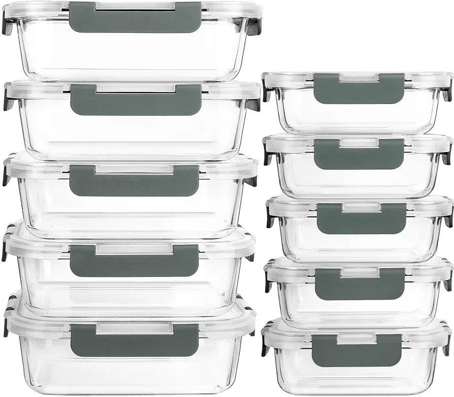 [10-Pack] Glass Meal Prep Containers with Lids, MCIRCO Food Storage Containers with Snap Locking Lids, Airtight Lunch Containers, Microwave, Oven, Freezer and Dishwasher