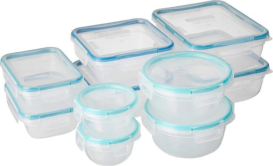 Snapware Total Solution 20-Pc Plastic Food Storage Containers Set, 8.5-Cup, 5.5-Cup, 4-Cup, 3-Cup, and 1.2-Cup Meal Prep Containers, BPA-Free Lids with Locking Tabs, Mixed Sizes, Clear