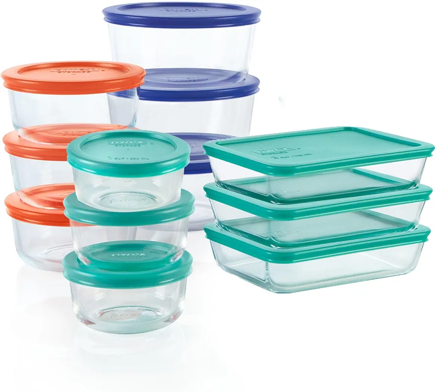 Pyrex Simply Store 12-Pack Mixed Sized Glass Food Storage Set, Round & Rectangular Containers With Lids, BPA-Free, Dishwasher & Microwave Safe