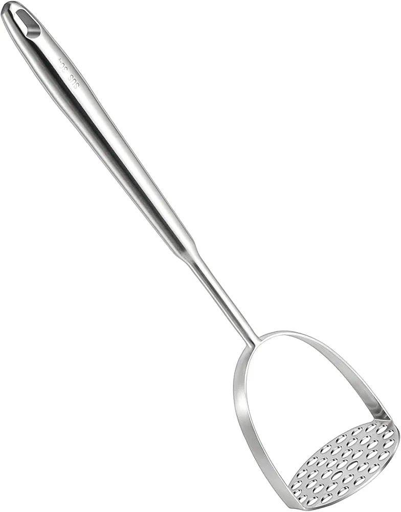 Heavy Duty Mashed Potatoe Masher, Professional Integrated Stainless Steel Potato Masher, Food Masher for Avocado, Potatoes, Beans, Meat, Vegetables, Dishwasher Safe (Heavy Duty stainless steel Masher)