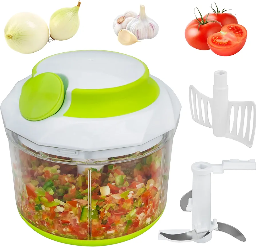 Brieftons QuickPull Manual Food Chopper: Large 4-Cup Powerful Hand Pull Chopper/Mincer/Mixer Blender to Chop Onion, Garlic, Vegetables, Fruits, Herbs for Salsa, Salad, Pesto, Puree, Indian Cooking