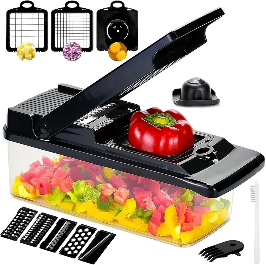 Vegetable Chopper/Cutter/Dicer-Veggie Chopper/Slicer-Onion Chopper-Salad Chopper-Food Chopper With Container (13 in1 Black)